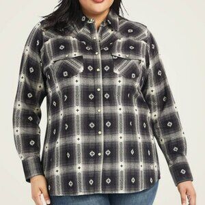 Ariat REAL Thunderstorm Snap Front Long Sleeve Button Up Plaid Shirt Small